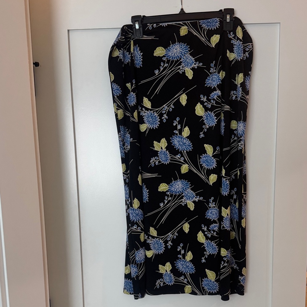Black Floral Midi Skirt - Blue & Green Print